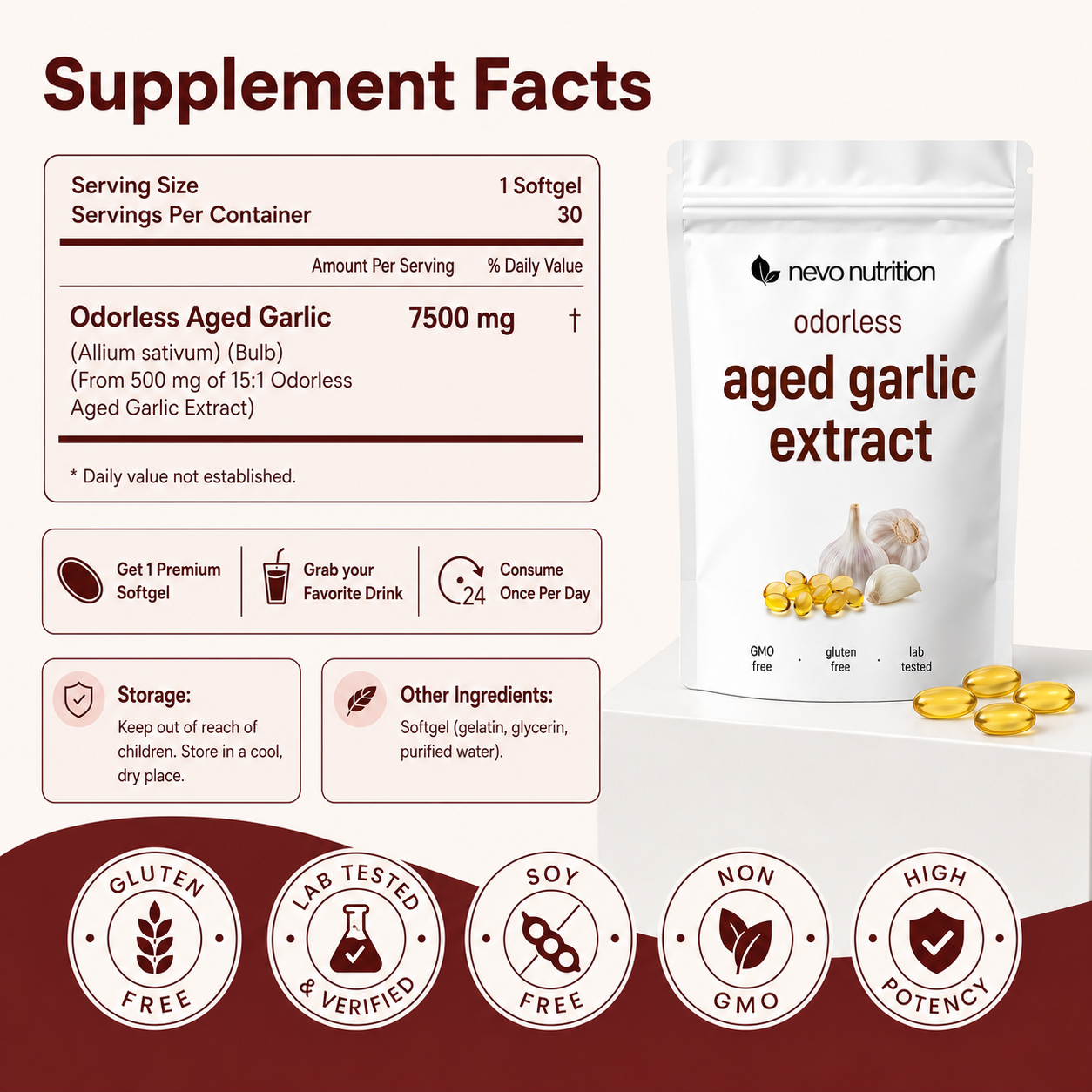 Aged Garlic Extract - 7500mg Odorless Softgels